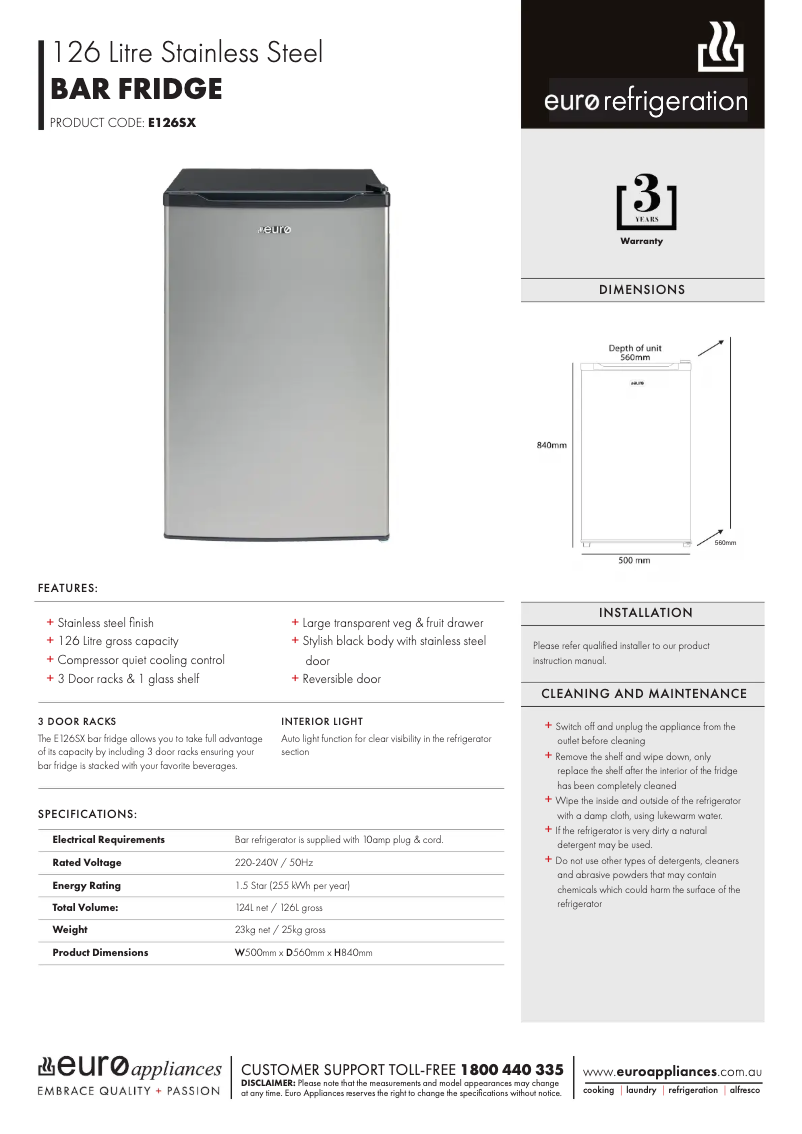 Image de la première page du manuel de l'appareil E126SX