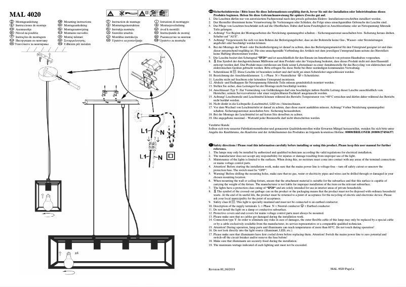 Page 1 de la notice Manuel utilisateur Briloner MAL 4020