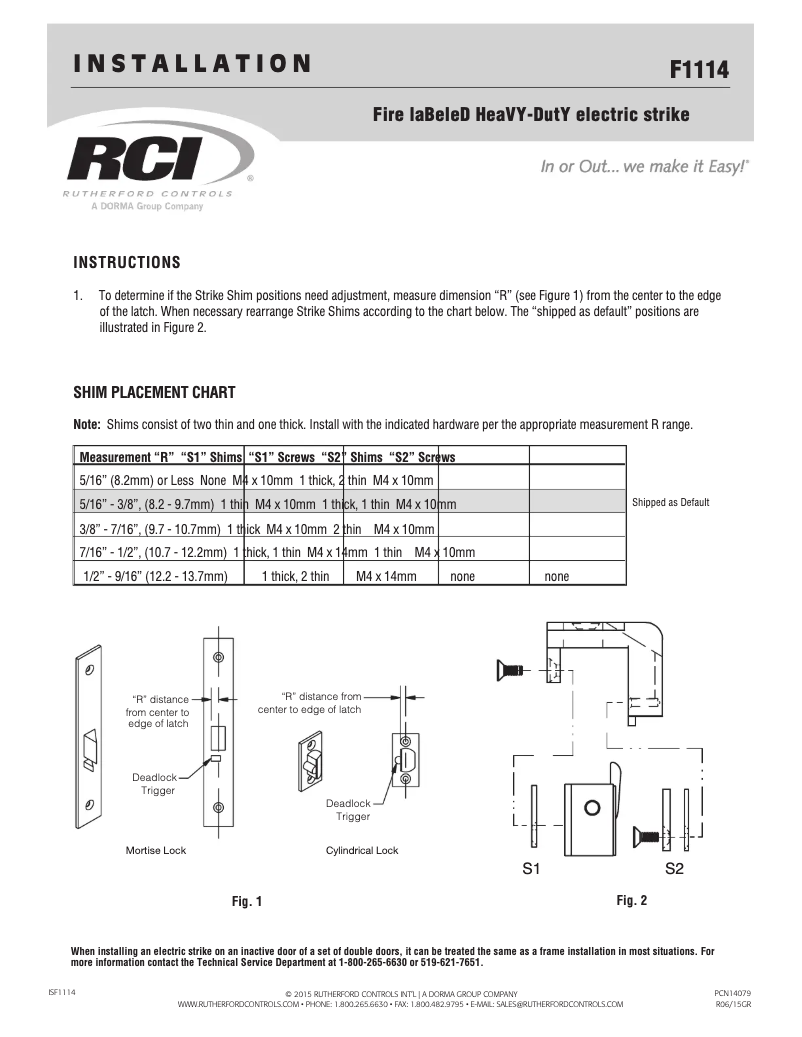 Page n°1 - Manuel utilisateur Dormakaba RCI F1114