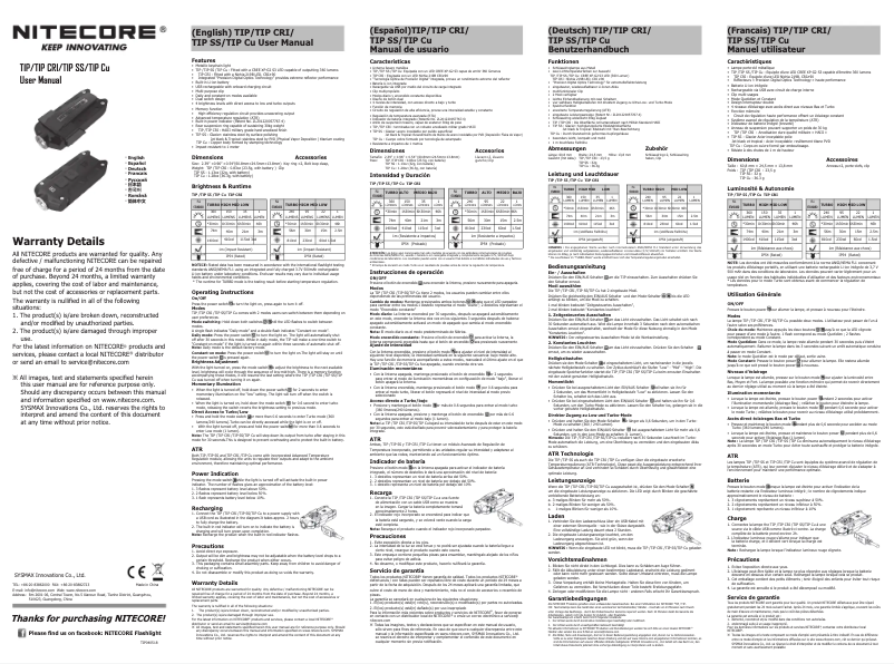 Página 1 del manual Manual de usuario Nitecore TIP SS