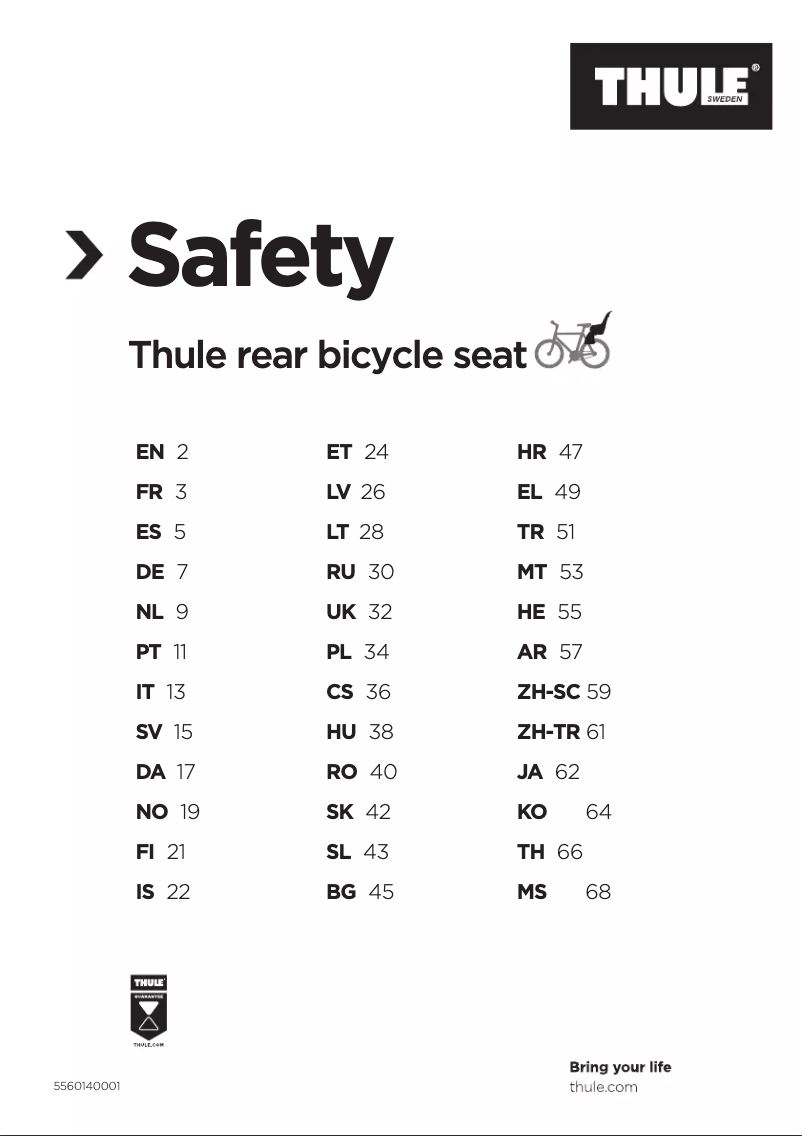 Page 1 de la notice Manuel utilisateur Thule RideAlong