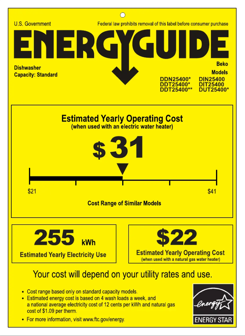 Page 1 de la notice Label énergétique Beko DDT25400XP