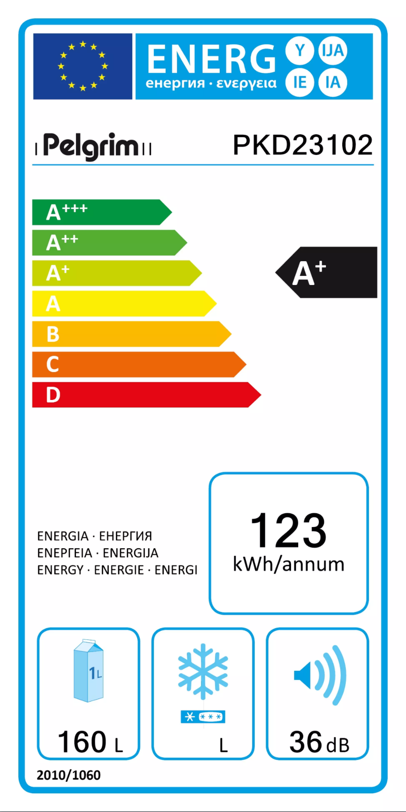 Page 1 de la notice Label énergétique Pelgrim PKD23102