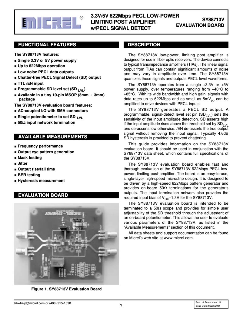 Page 1 de la notice Manuel utilisateur Microchip SY88713V