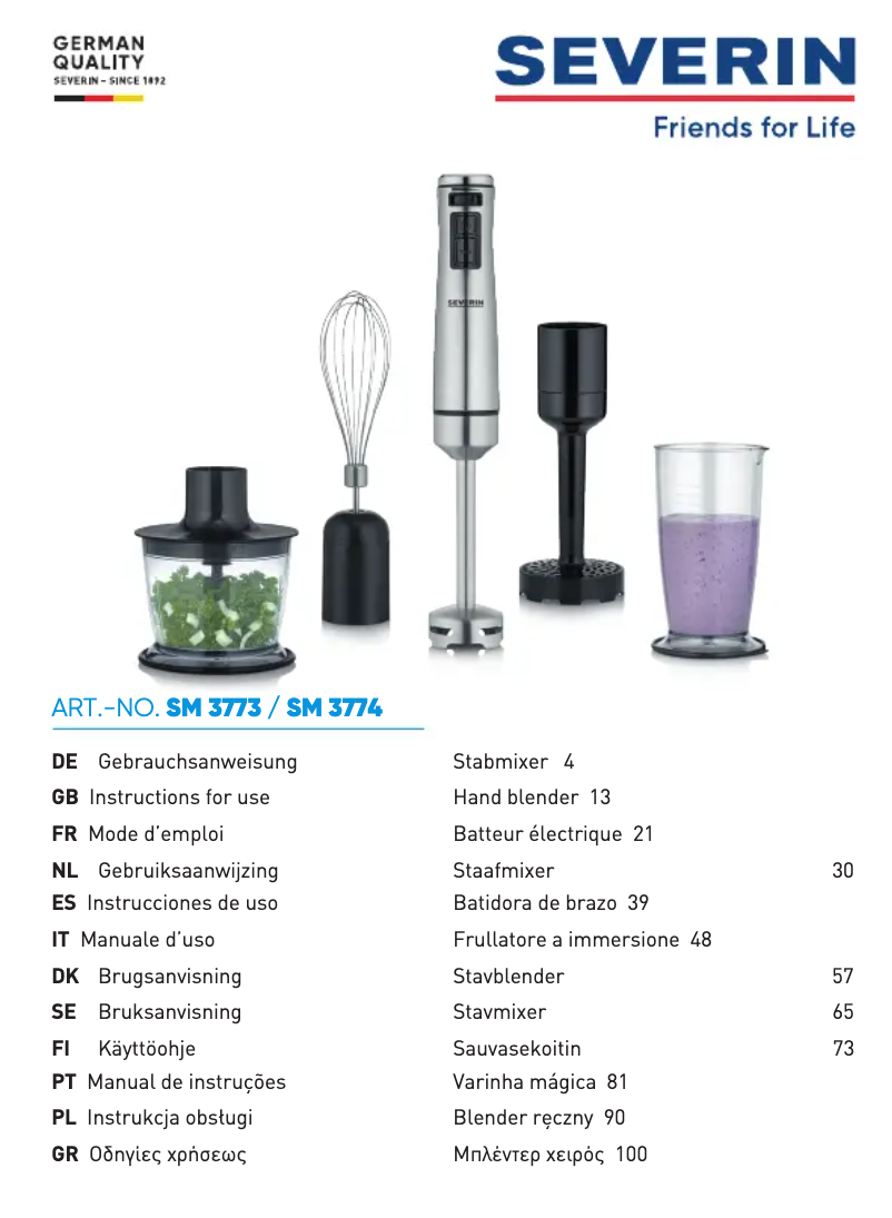 Page n°1 - Manuel utilisateur Severin SM 3774