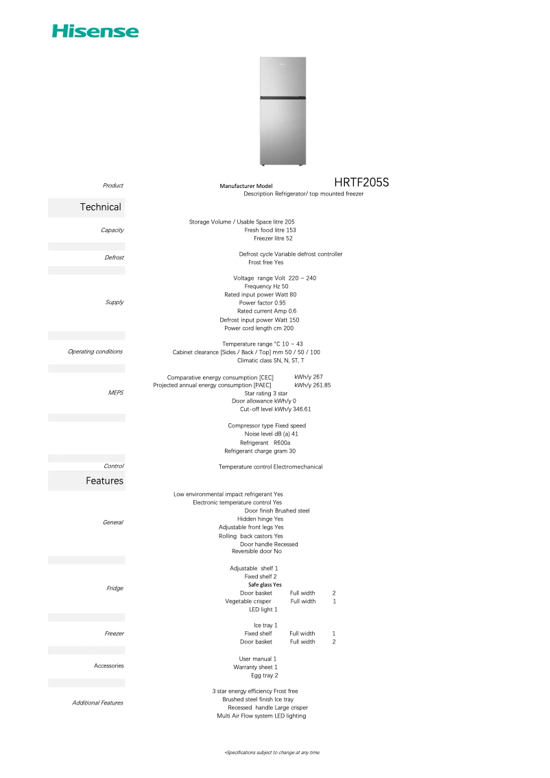 Image de la première page du manuel de l'appareil HRTF205S