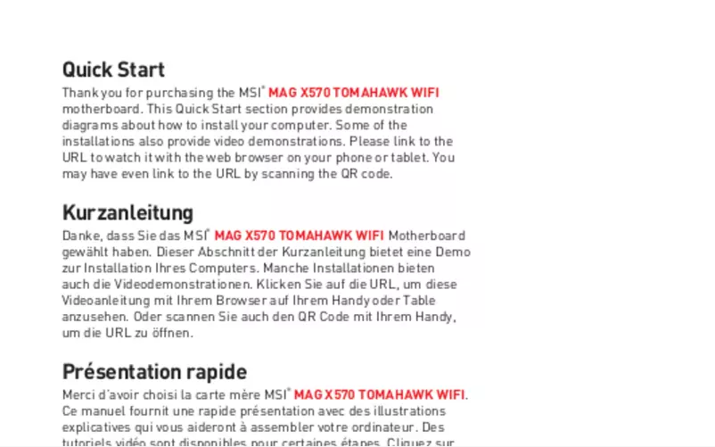 Image de la première page du manuel de l'appareil MAG X570 Tomahawk WIFI