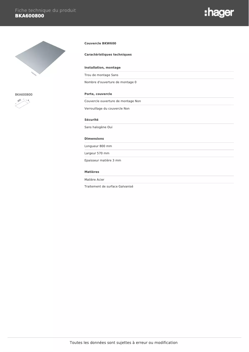 Image de la première page du manuel de l'appareil BKA600800