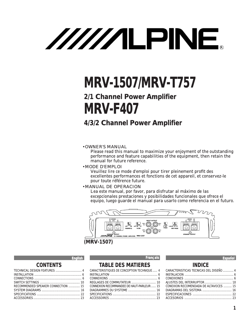 Image de la première page du manuel de l'appareil MRV-1507