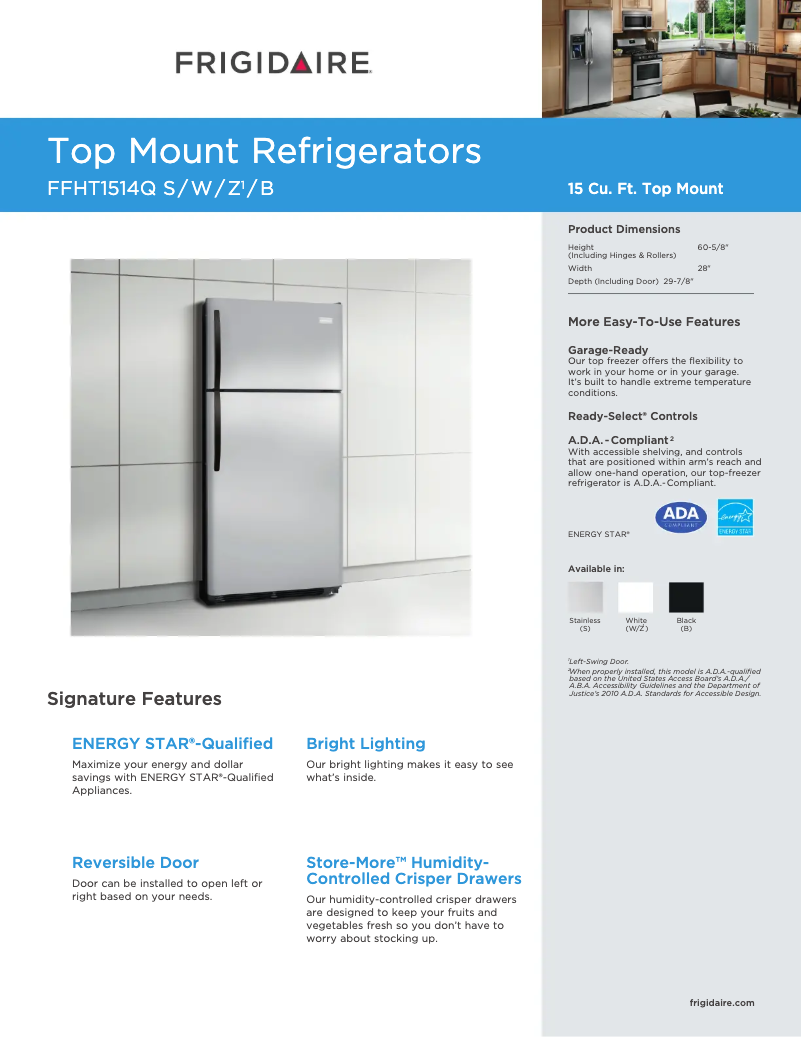 Page 1 de la notice Fiche technique Frigidaire FFHT1514Q