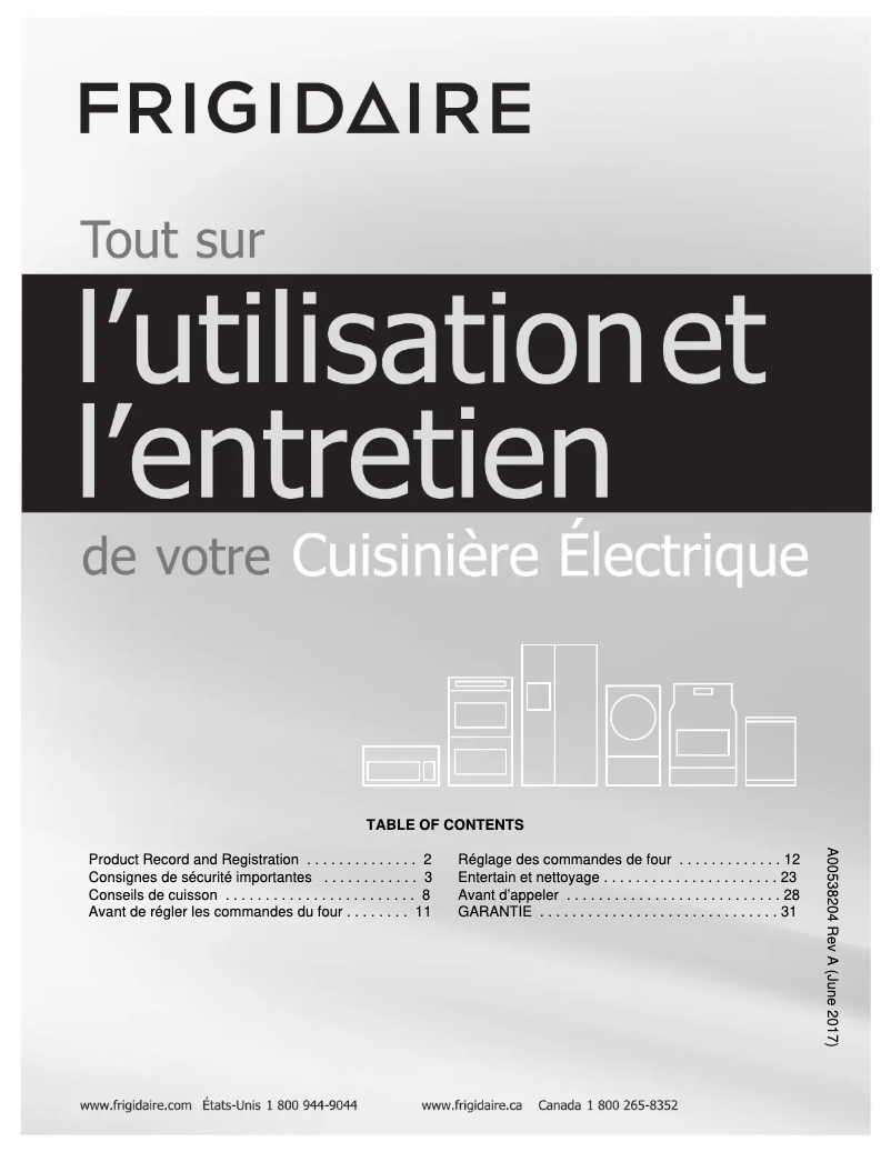 Page n°1 - Manuel utilisateur Frigidaire FFEW3026TD