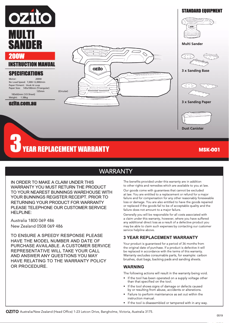 Página 1 del manual Manual de usuario Ozito MSK-001