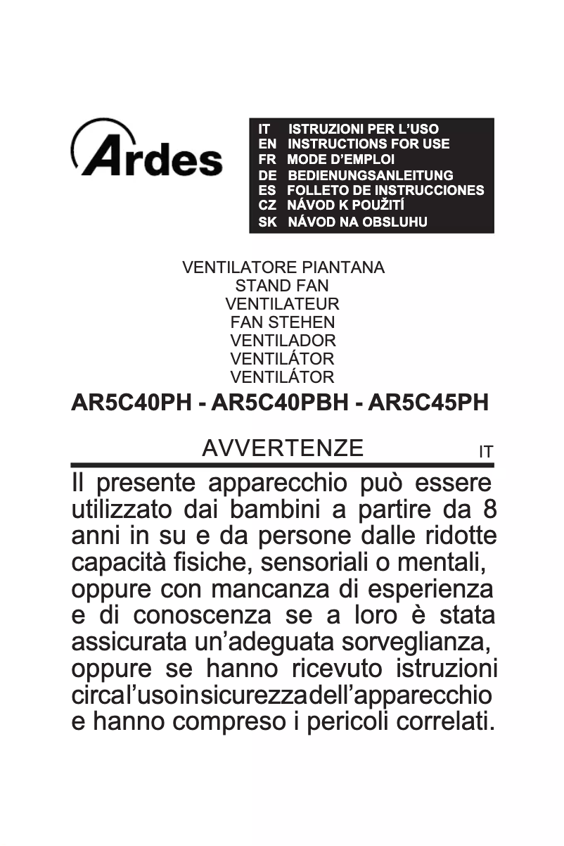 Imagen de la primera página del manual del dispositivo AR5C45PH