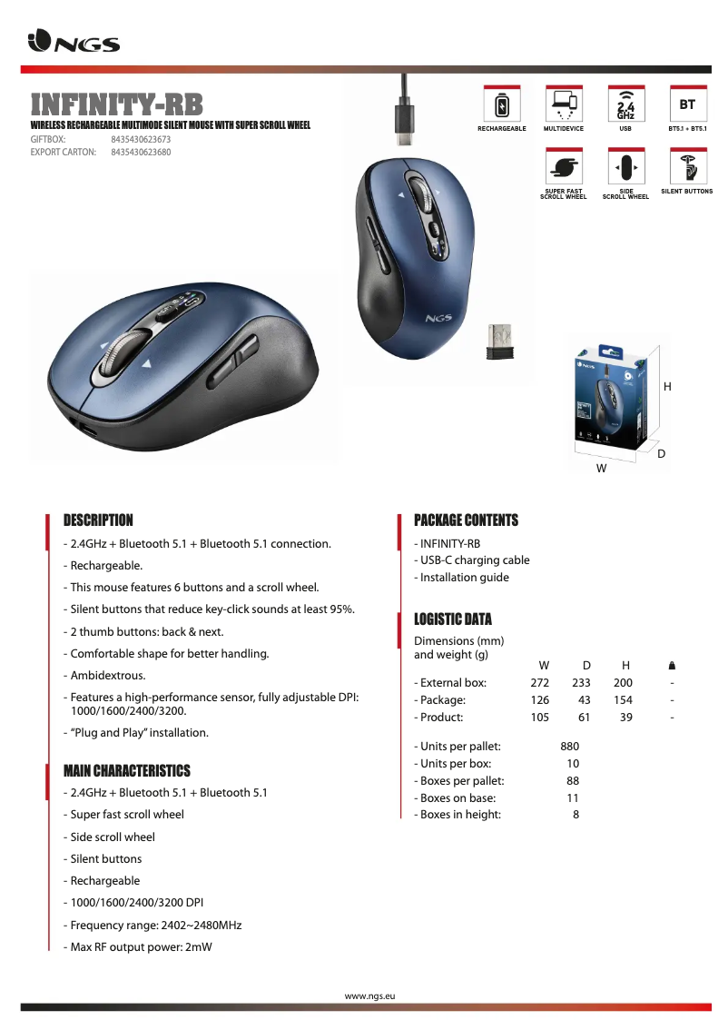 Page 1 de la notice Fiche technique NGS Infinity RB