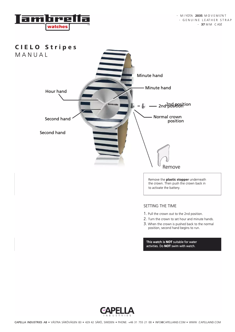 Image de la première page du manuel de l'appareil Cielo Stripes