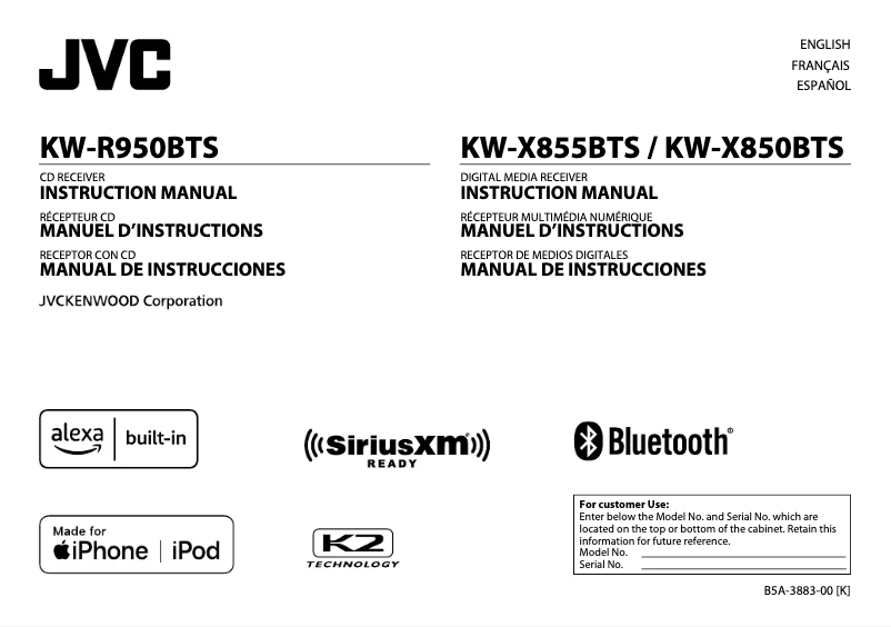 Page 1 de la notice Manuel utilisateur JVC KW-X850BT