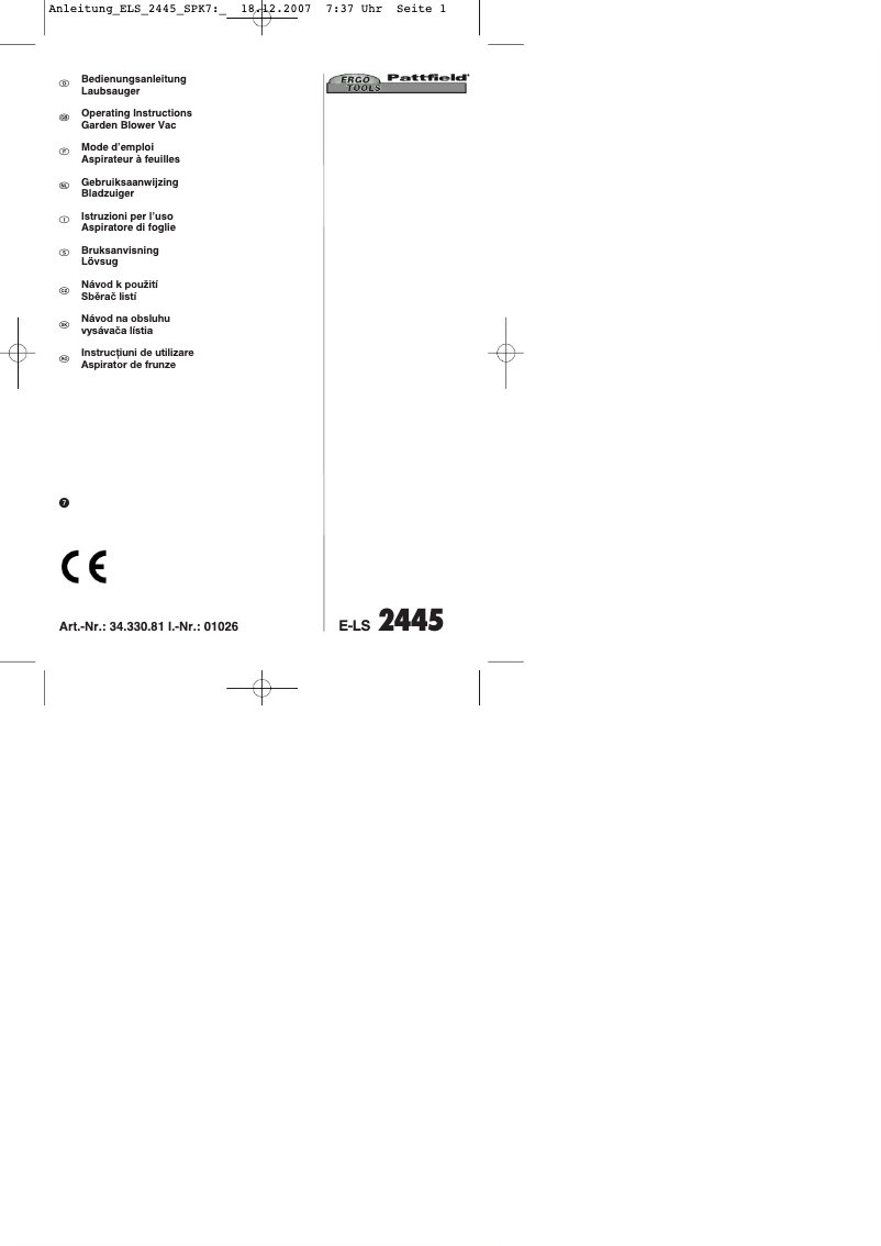 Page 1 de la notice Manuel utilisateur Ergotools Pattfield E-LS 2445