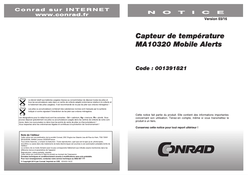 Page 1 de la notice Manuel utilisateur Techno Line MA 10320