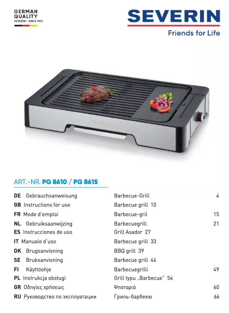 Page 1 de la notice Manuel utilisateur Severin PG 8610