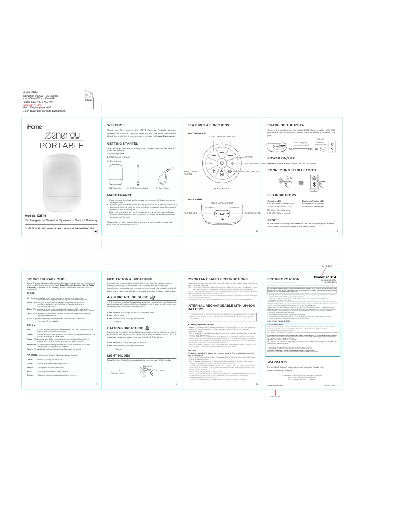 Página 1 del manual Manual de usuario iHome iZBT4