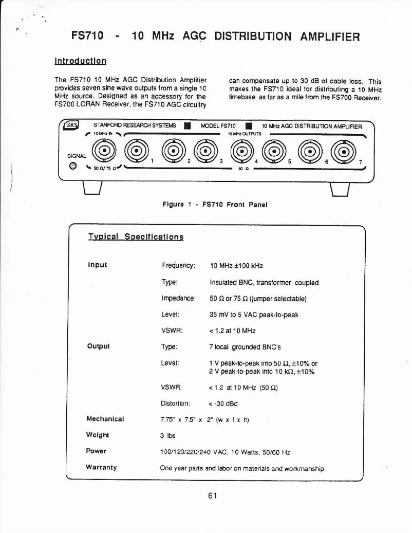 Page n°1 - Manuel utilisateur SRS FS710