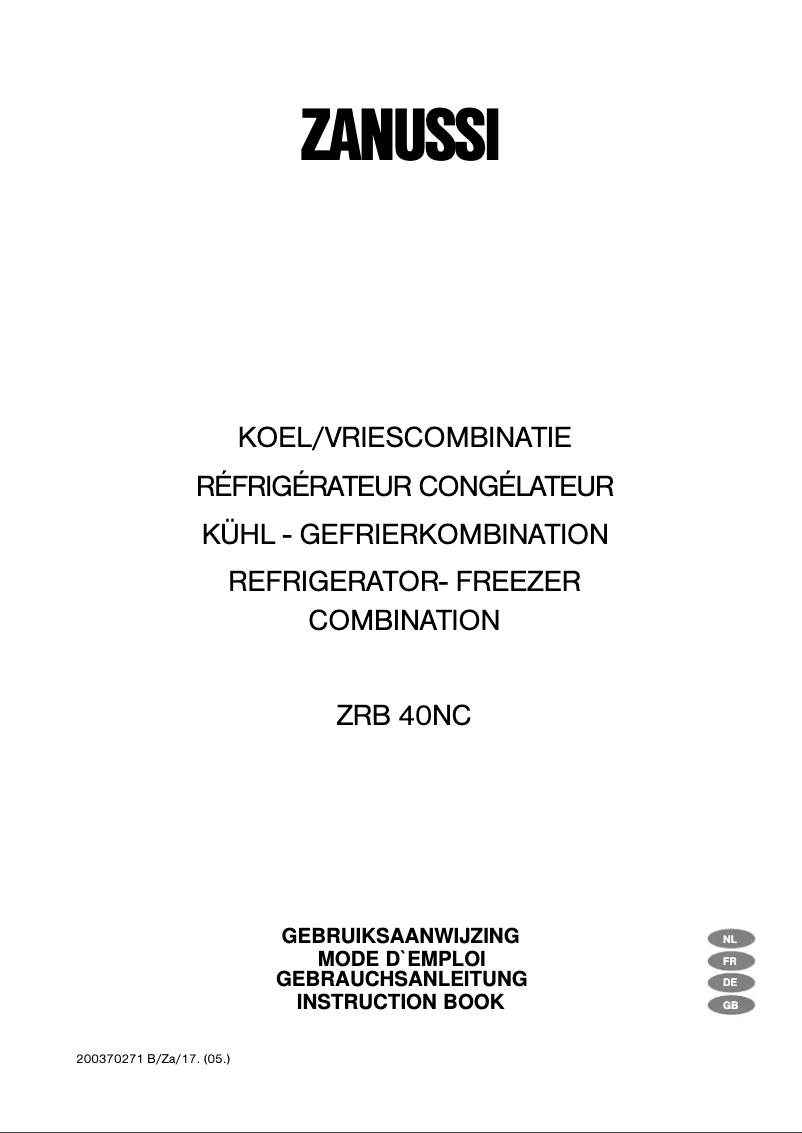 Page 1 de la notice Manuel utilisateur Zanussi ZRB40NC