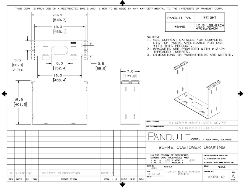Page 1 de la notice Dessin technique Panduit WBH4E