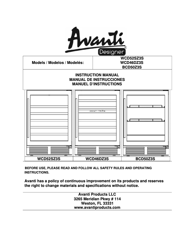 Page 1 de la notice Manuel utilisateur Avanti WCD46DZ3S