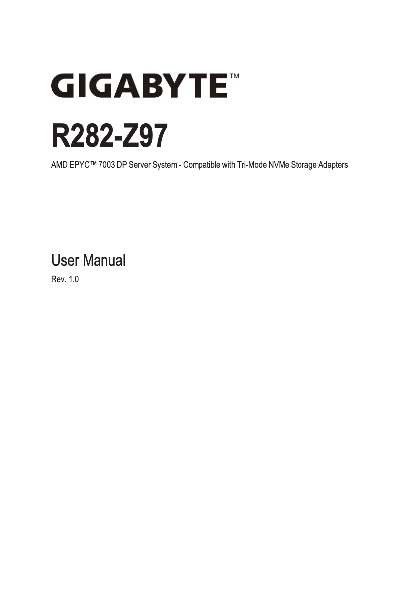 Page 1 de la notice Manuel utilisateur Gigabyte R282-Z97