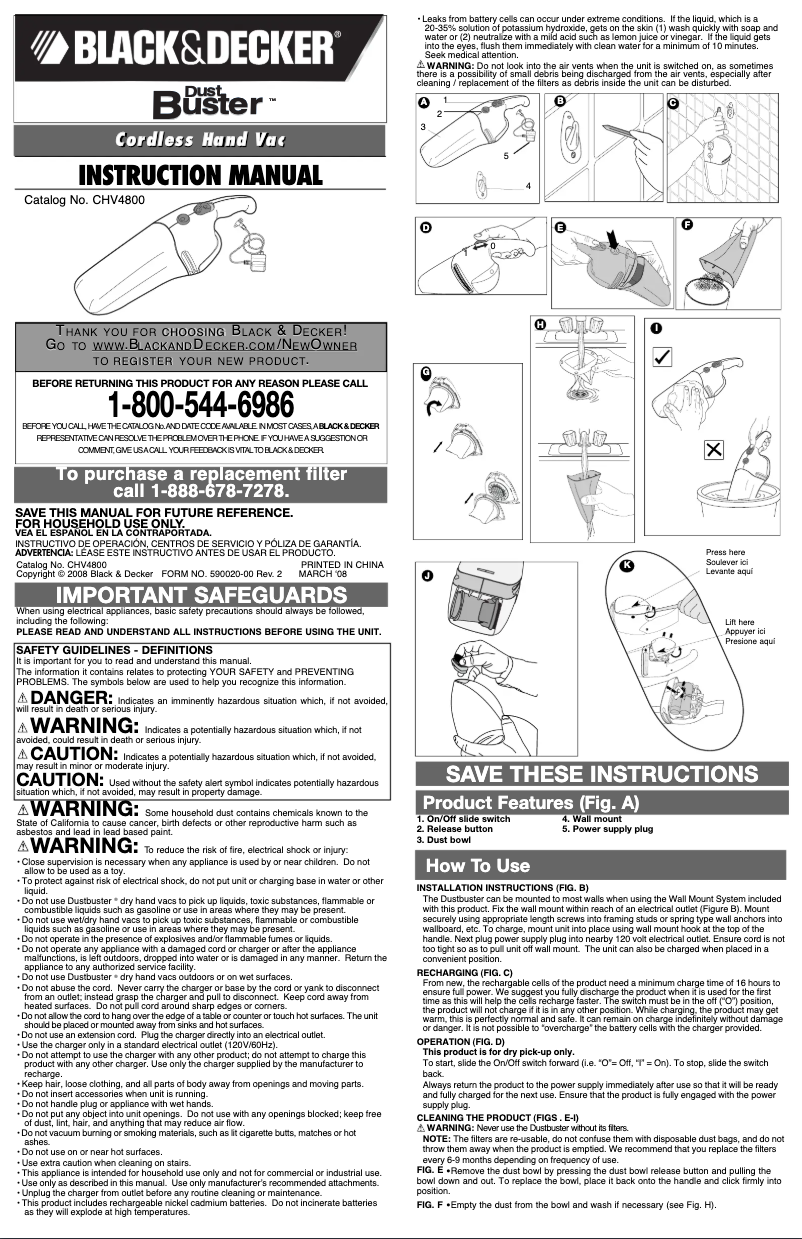 Imagen de la primera página del manual del dispositivo Dustbuster CHV4800
