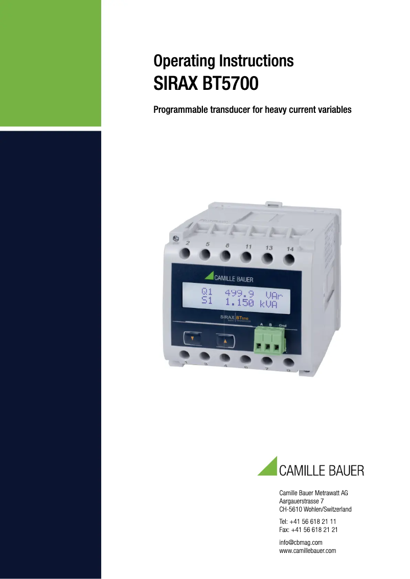 Page 1 de la notice Manuel utilisateur Camille Bauer SIRAX BT5700