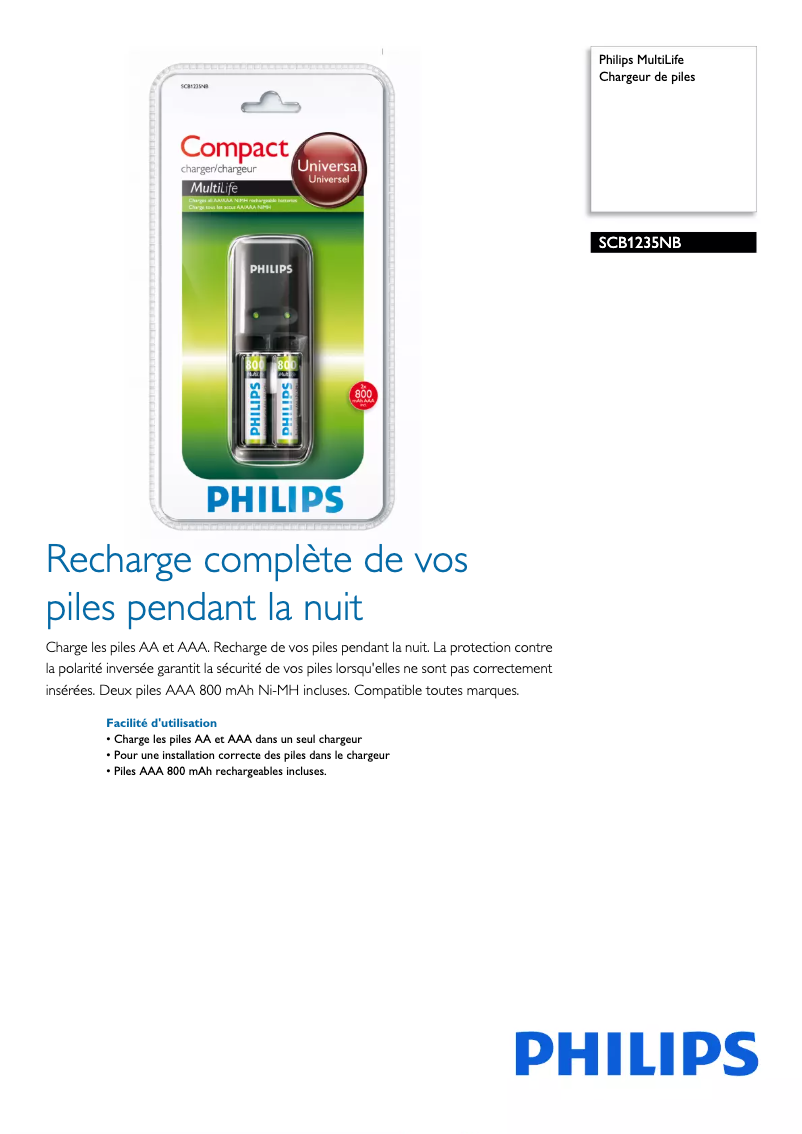Page n°1 - Fiche technique Philips MultiLife SCB1235NB