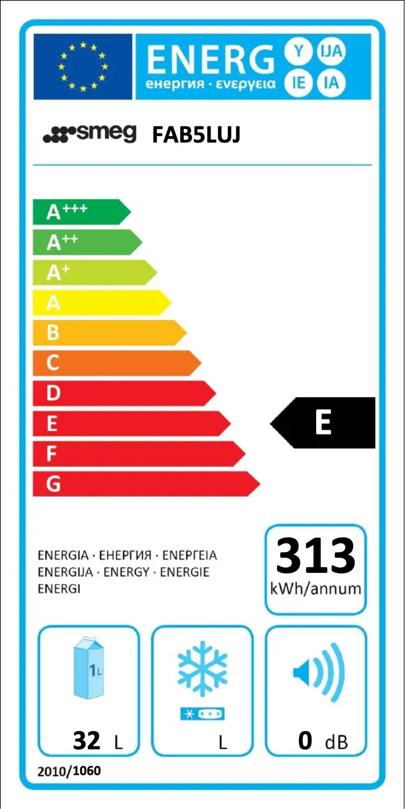 Page 1 de la notice Label énergétique Smeg FAB5LUJ