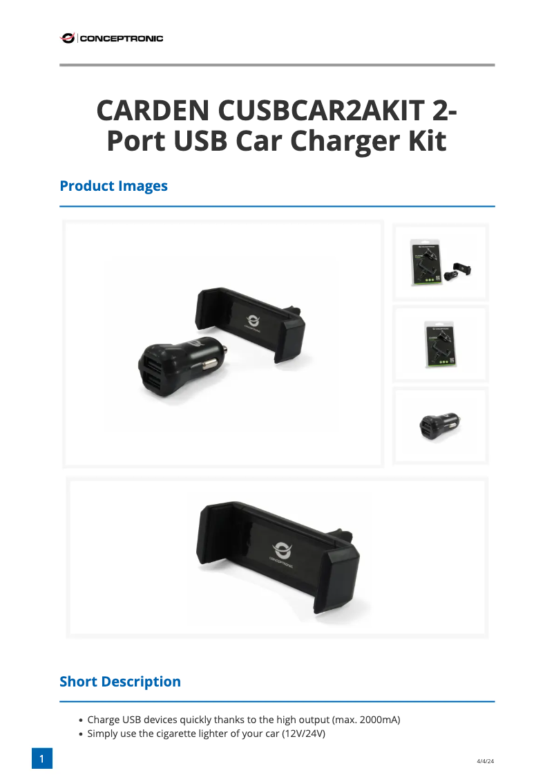 Image de la première page du manuel de l'appareil CUSBCAR2AKIT