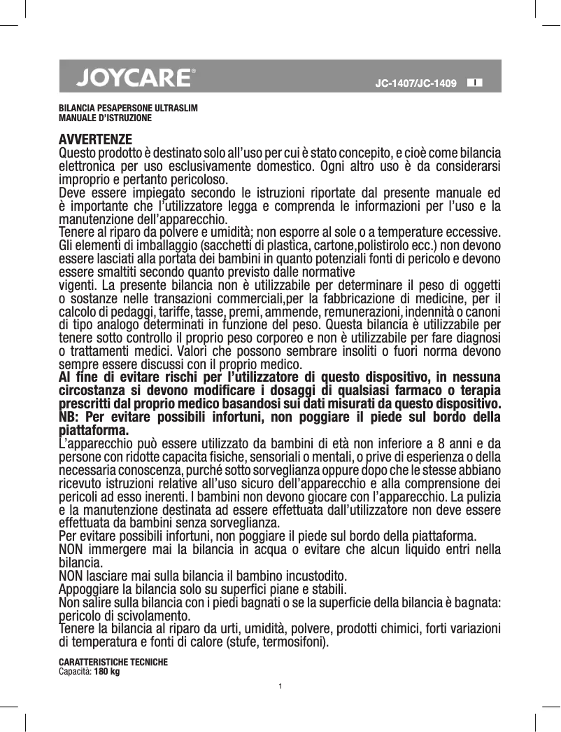 Image de la première page du manuel de l'appareil JC-1409