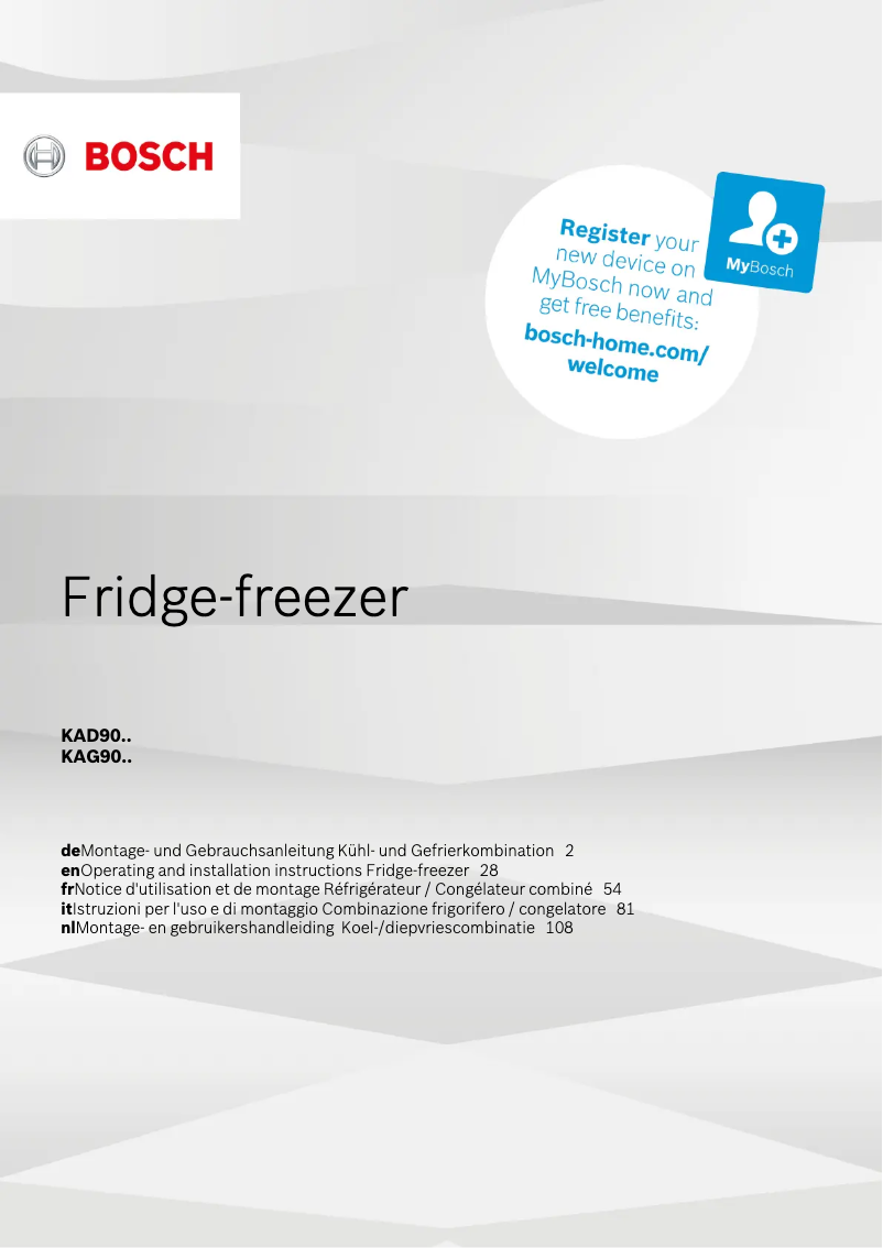 Page 1 de la notice Guide d'installation Bosch KAG90AI20N