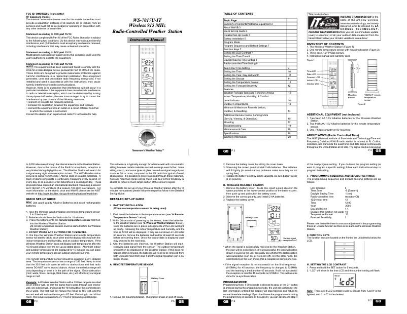 Image de la première page du manuel de l'appareil WS-7017U-IT
