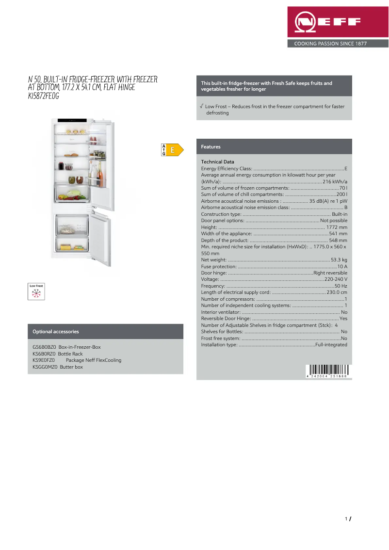 Page n°1 - Fiche technique Neff KI5872FE0G