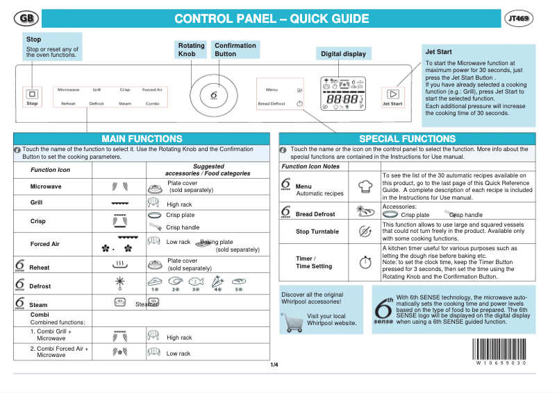 Page 1 de la notice Manuel utilisateur Whirlpool JT 469