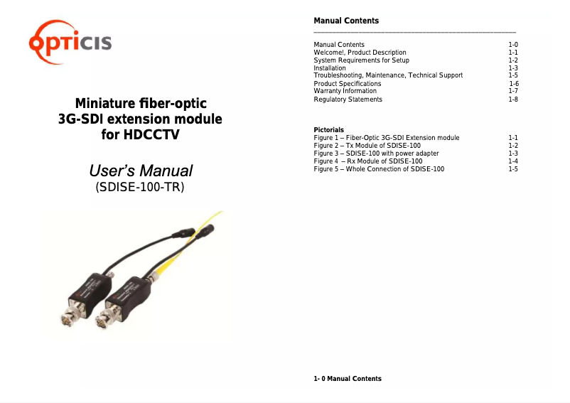 Page 1 de la notice Manuel utilisateur Opticis SDISE-100-TR
