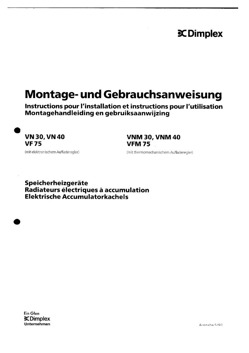 Page 1 de la notice Manuel utilisateur Dimplex VF75