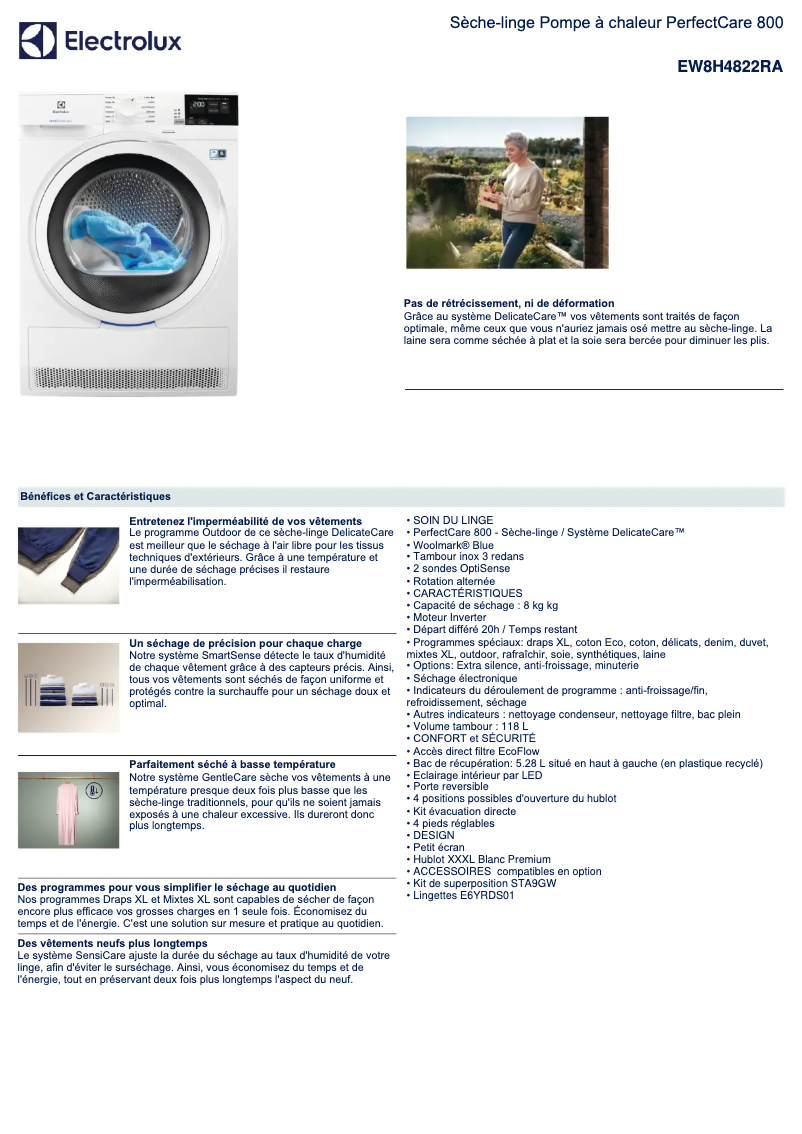 Page n°1 - Fiche technique Electrolux EW8H4822RA