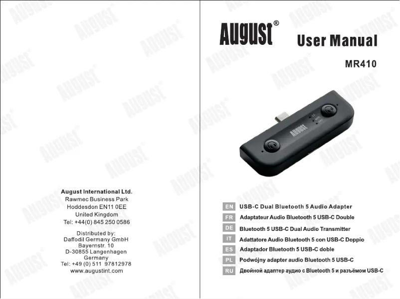 Page 1 of the manual User Manual August MR410