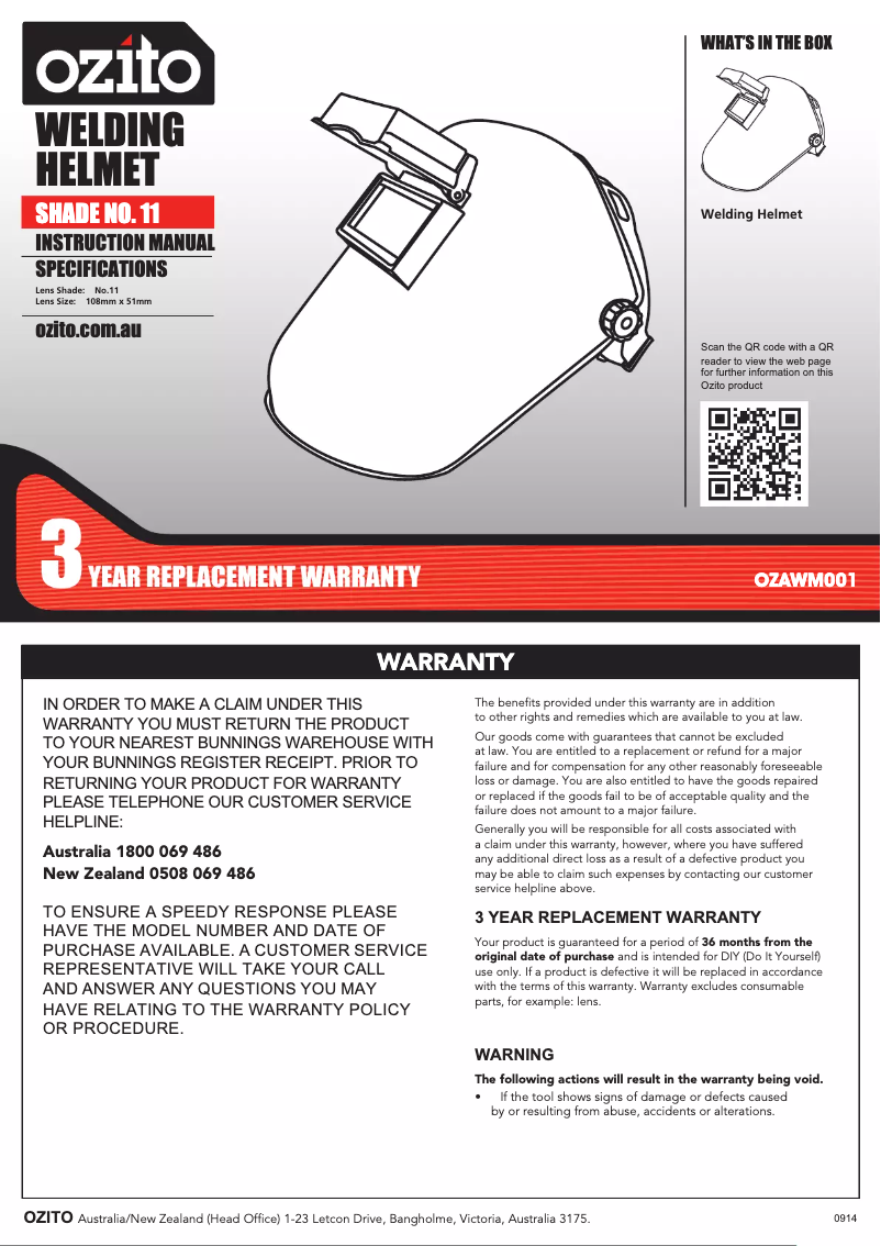 Page n°1 - Manuel utilisateur Ozito OZAWM001