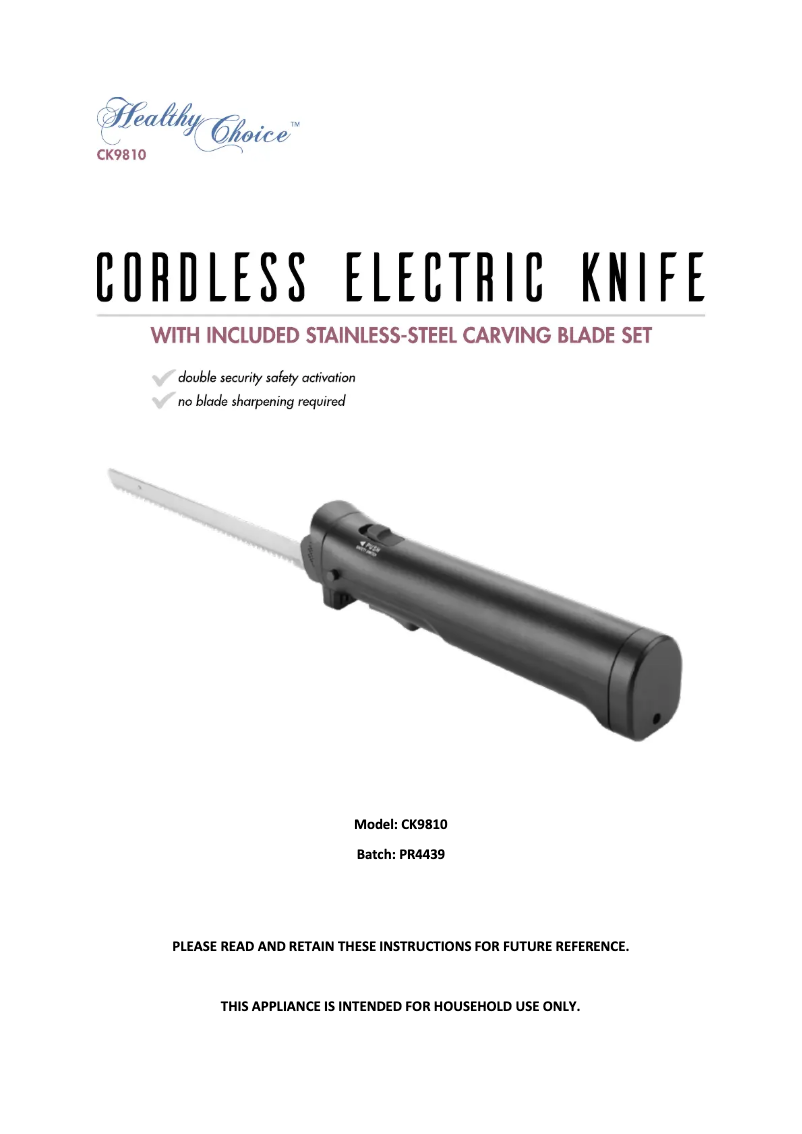 Page n°1 - Manuel utilisateur Healthy Choice CK9810