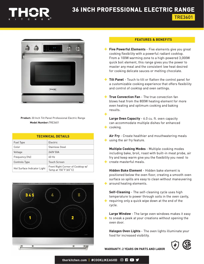 Page 1 de la notice Fiche technique Thor TRE3601