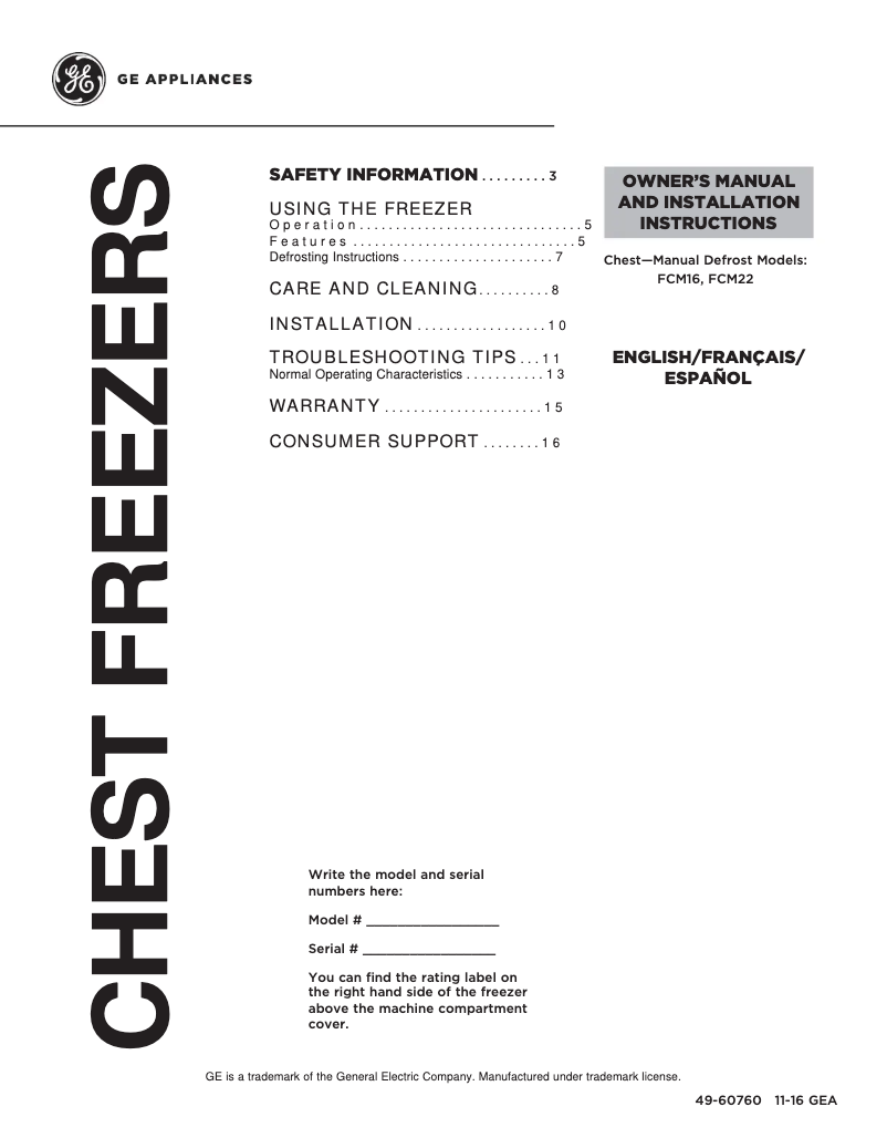 Page n°1 - Manuel utilisateur GE FCM22DLWW