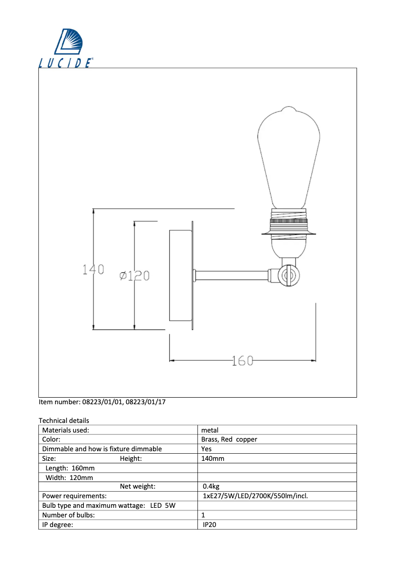 Page 1 de la notice Manuel utilisateur Lucide Retro 08223/01/01