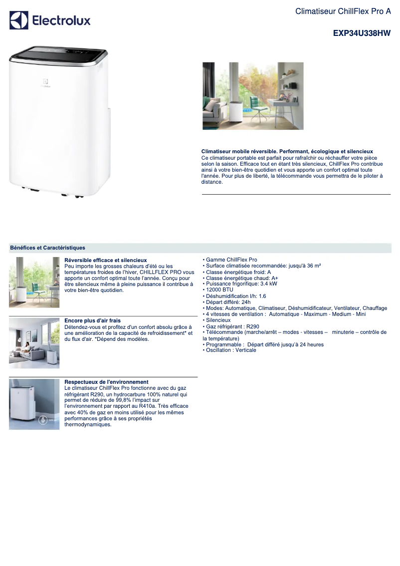 Page 1 de la notice Fiche technique Electrolux EXP34U338HW