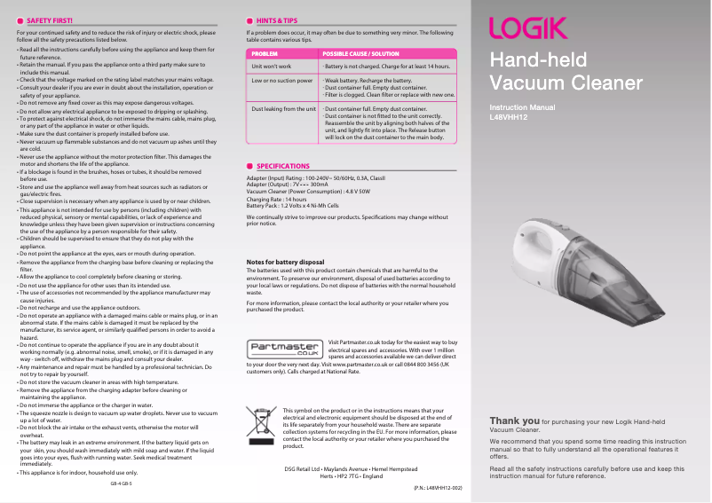 Page 1 de la notice Manuel utilisateur Logik L48VHH12